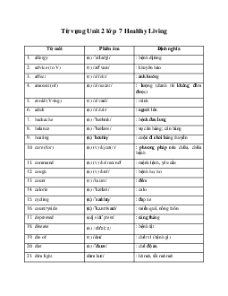Từ vựng Unit 2 lớp 7 Healthy Living