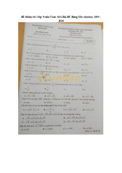 Đề thi học kì 1 lớp 9 môn Toán Sở GD&ĐT Hưng Yên năm học 2019 - 2020