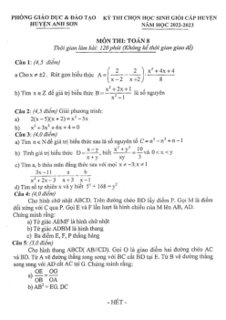 Đề HSG cấp huyện Toán 8 năm 2022 – 2023 phòng GD&ĐT Anh Sơn – Nghệ An