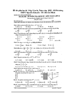 Đề thi giữa học kì 2 lớp 12 môn Toán năm 2018 - 2019 trường THPT Nguyễn Khuyến - TP. Hồ Chí Minh