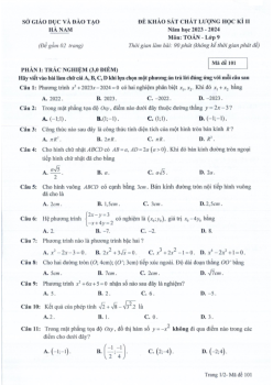 Đề khảo sát học kì 2 Toán 9 năm 2023 – 2024 sở GD&ĐT Hà Nam