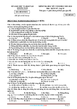 Đề thi HK1 Lịch Sử 10 Quảng Nam 2019-2020 (có đáp án)