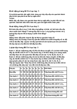 Giải SGK Tin học 7 Bài 3: Sắp xếp chọn Cánh diều| Cánh diều