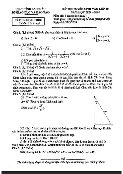 Đề thi tuyển sinh vào 10 môn Toán của Sở GD&ĐT Lai Châu năm học 2024 - 2025