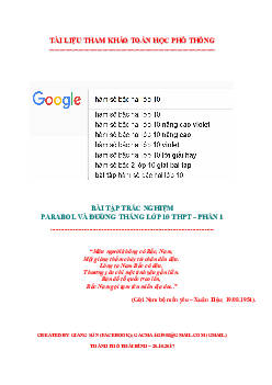 876 bài tập trắc nghiệm Parabol và đường thẳng – Lương Tuấn Đức