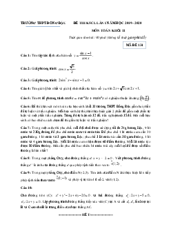 Đề KSCL Toán 11 lần 1 năm 2019 – 2020 trường THPT Đồng Đậu – Vĩnh Phúc