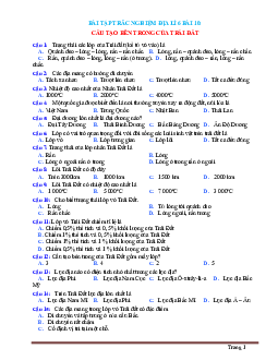Trắc nghiệm Địa Lí 6 Bài 10: Cấu tạo bên trong của Trái Đất (có đáp án)
