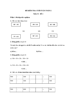 Đề kiểm tra cuối tuần Toán lớp 2: Tuần 32 - Đề 2 | Kết nối tri thức