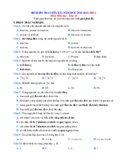 Bộ đề ôn thi hóa 10 giữa HK1 năm 2022-2023