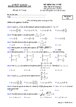 Đề kiểm tra 1 tiết Đại số 10 chương 3 năm 2018 – 2019 trường Phú Tân – An Giang