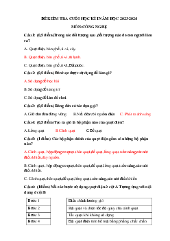 Đề thi học kì 1 môn Công nghệ lớp 3 năm 2023 - 2024 (Đề 4) | Kết nối tri thức