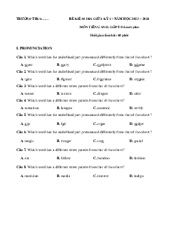 Đề thi giữa học kì 1 môn tiếng Anh lớp 8 năm 2023 - 2024 (CTST)