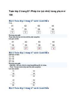 Toán lớp 2 trang 67: Phép trừ (có nhớ) trong phạm vi 100 | Cánh diều
