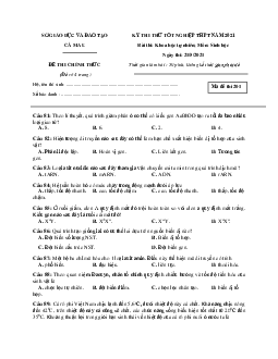 Đề thi thử THPT Quốc gia 2021 môn Sinh Sở GD&ĐT Cà Mau có đáp án