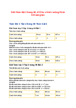 Giải Toán lớp 3 trang 40, 41 Chu vi hình vuông Chân trời sáng tạo