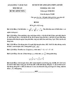 Đề tuyển sinh lớp 10 chuyên môn Toán năm 2021 – 2022 sở GD&ĐT Ninh Thuận
