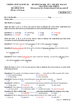 Đề thi học kì 2 môn tiếng Anh lớp 12 trường THPT Nguyễn Du, TP Hồ Chí Minh có đáp án
