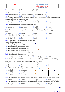 Bộ đề thi toán 12 hk1 có đáp án năm 2020-2021 rất hay