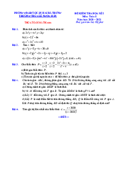 Đề thi học kì 1 Toán 8 năm 2020 – 2021 trường THCS Lê Ngọc Hân – Hà Nội