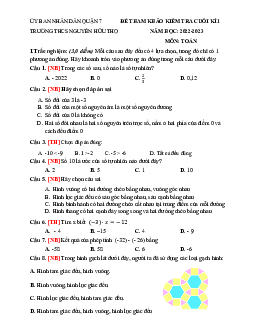 Đề tham khảo học kỳ 1 Toán 6 năm 2022 – 2023 trường THCS Nguyễn Hữu Thọ – TP HCM