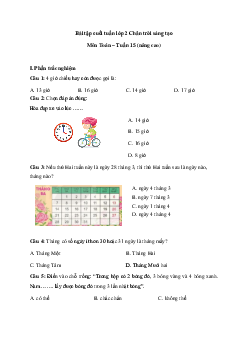 Phiếu bài tập cuối tuần lớp 2 môn Toán| Chân trời sáng tạo  - Tuần 15 (nâng cao)