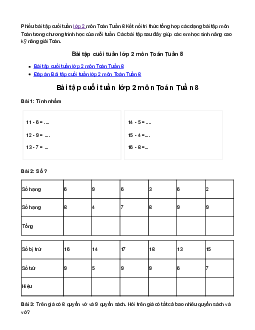 Phiếu bài tập cuối tuần lớp 2 môn Toán Kết nối tri thức - Tuần 8