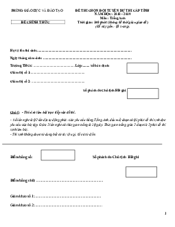 Đề thi chọn đội tuyển tham dự thi cấp tỉnh năm học 2018-2019 môn Tiếng Anh (có đáp án)