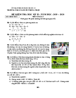 Đề kiểm tra học kỳ 2 Toán 8 năm 2019 – 2020 trường THCS Nguyễn Trung Trực – TP HCM