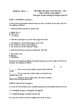 Đề thi học kì 1 môn Tiếng Anh 7 năm 2023 - 2024 sách Kết nối tri thức với cuộc sống - Đề 2