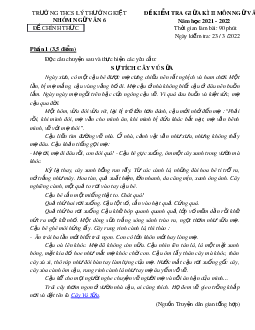Đề thi giữa học kì 2 môn Ngữ Văn lớp 6 năm 2021-2022 Trường THCS Lý Thường Kiệt