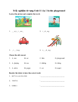 Trắc nghiệm từ vựng Unit 11 lớp 2 In the playground | Tiếng Anh 2 Global Success