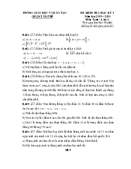 Đề thi HK1 Toán 6 năm học 2019 – 2020 phòng GD&ĐT Tân Phú – TP HCM