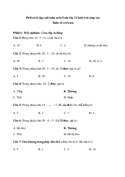 Bài tập cuối tuần Toán lớp 2 | Chân trời sáng tạo Tuần 21
