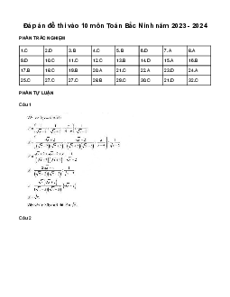 Đề thi vào 10 môn Toán năm 2023 - 2024 sở GD&ĐT Bắc Ninh