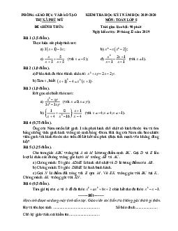 Đề thi học kì 1 Toán 8 năm 2019 – 2020 phòng GD&ĐT Phú Mỹ – BR VT