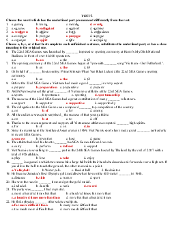 Bài tập Tiếng Anh lớp 12 Unit 13 THE 22nd SEA GAMES (có đáp án) (3)