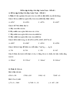Đề ôn tập hè lớp 4 lên lớp 5 môn Toán năm 2024 - Đề số 1