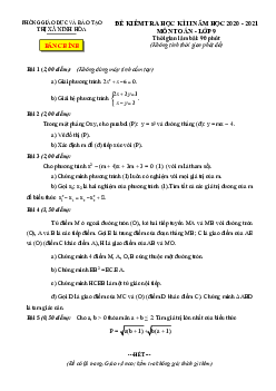 Đề học kì 2 Toán 9 năm 2020 – 2021 phòng GD&ĐT thị xã Ninh Hòa – Khánh Hòa