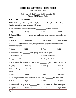 Đề Thi HSG Cấp Trường - Trường THPT Trường Xuân – Tiếng Anh 11 Năm Học 2013 – 2014