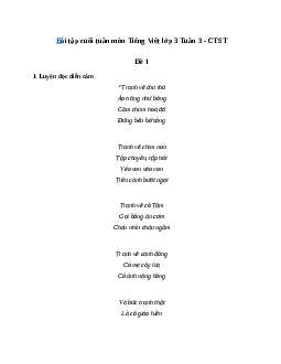 Bài tập cuối tuần lớp 3 môn Tiếng Việt Chân trời sáng tạo - Tuần 3