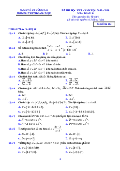 Đề thi HK1 Toán 10 năm học 2018 – 2019 trường THPT Hoàng Diệu – Đồng Nai