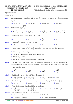 Đề thi HK2 Toán 11 năm học 2016 – 2017 trường THPT chuyên Nguyễn Huệ – Hà Nội