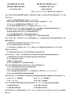 Đề thi thử TN THPT môn Sử 2021 trường chuyên Lê Thánh Tông lần 1 (có đáp án)
