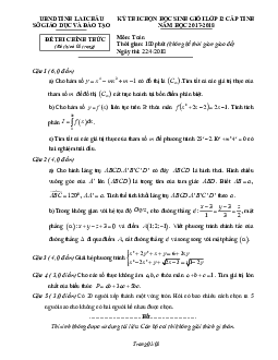 Đề thi học sinh giỏi Toán 12 cấp tỉnh năm 2017 – 2018 sở GD&ĐT Lai Châu