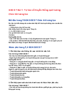 Giải GDCD 7 Bài 1: Tự hào về truyền thống quê hương | Chân trời sáng tạo