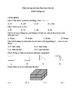 Phiếu bài tập cuối tuần lớp 3 môn Toán - Tuần 9 (cơ bản) | Kết nối tri thức