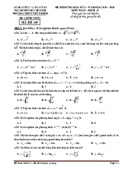 Đề thi HK1 Toán 12 năm 2019 – 2020 trường THPT An Dương Vương – TP HCM