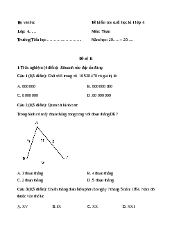 Đề thi cuối học kì 1 lớp 4 môn Toán Chân trời sáng tạo - Đề số 11