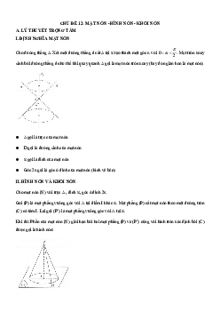 Chuyên đề trắc nghiệm mặt nón, hình nón và khối nón Toán 12
