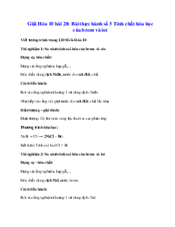 Giải Hóa 10 Bài 28: Bài thực hành số 3 Tính chất hóa học của brom và iot